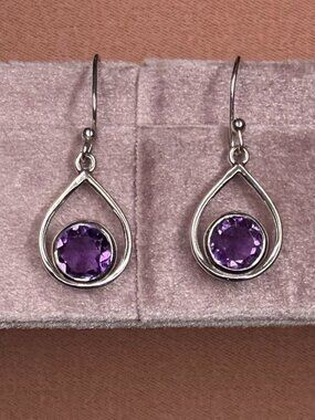 3 ct. Amethyst Teardrop Earrings in .925 Sterling Silver